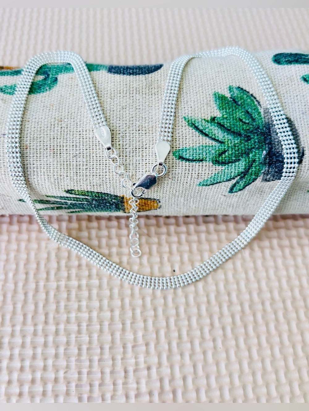 Sterling Silver Mesh Chain Necklace, Silver 925 stamp
